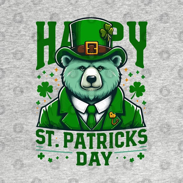 Happy st patricks day funny green bear by TomFrontierArt